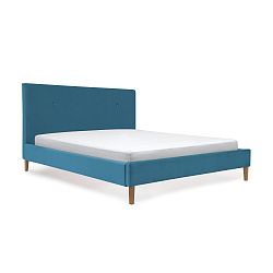 Modrá postel s přírodními nohami Vivonita Kent, 160 x 200 cm