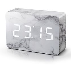 Mramorový budík s bílým LED displejem Gingko Brick Marble Click Clock