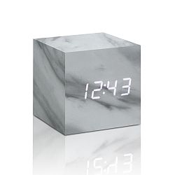 Mramorový budík s bílým LED displejem Gingko Cube Click Clock