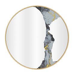 Nástěnné zrcadlo se světlem v dřevěném rámu zlaté barvy InArt Metallic, ⌀ 50 cm