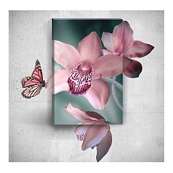 Nástěnný 3D obraz Mosticx Pink Butterfly With Flowers, 40 x 60 cm