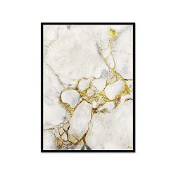 Nástěnný ručně malovaný obraz JohnsonStyle White & Gold Marble Black Frame, 53 x 73 cm