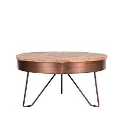 Odkládací stolek v měděné barvě s deskou z mangového dřeva LABEL51 Saran, ⌀ 80 cm