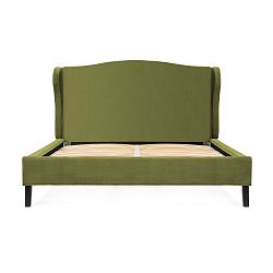 Olivově zelená postel z bukového dřeva s černými nohami Vivonita Windsor, 140 x 200 cm
