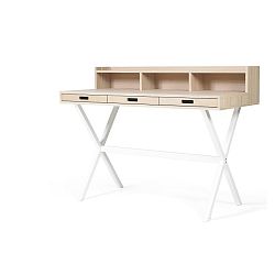 Pracovní stůl z dubového dřeva s bílými kovovými nohami HARTÔ Hyppolite, 120 x 55 cm