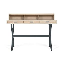 Pracovní stůl z dubového dřeva s šedými kovovými nohami HARTÔ Hyppolite, 120 x 55 cm