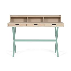 Pracovní stůl z dubového dřeva se zelenými kovovými nohami HARTÔ Hyppolite, 120 x 55 cm