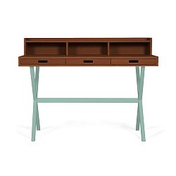 Pracovní stůl z ořechového dřeva se zelenými kovovými nohami HARTÔ Hyppolite, 120 x 55 cm