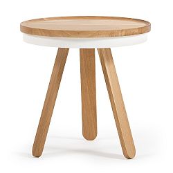 Přírodno-bílý odkládací stolek z dubového dřeva s podnosem Woodendot Batea S