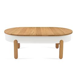 Přírodno-bílý odkládací stolek z dubového dřeva s úložným prostorem Woodendot Batea L