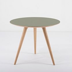 Příruční stolek z dubového dřeva se zelenou deskou Gazzda Arp, Ø 55 cm