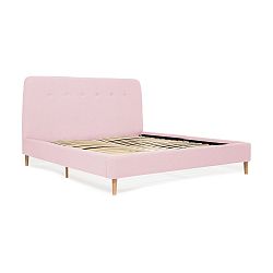 Pudrově růžová dvoulůžková postel s dřevěnými nohami Vivonita Mae, 140 x 200 cm