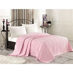 Růžový bavlněný lehký přehoz přes postel Tarra, 220 x 240 cm