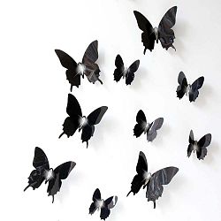 Sada 12 černých adhezivních 3D samolepek Ambiance Fanastick Wall Butterflies