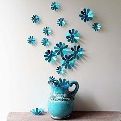Sada 12 modrých adhezivních 3D samolepek Ambiance Flowers Chic