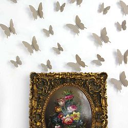 Sada 12 světle hnědých 3D samolepek Ambiance Butterflies