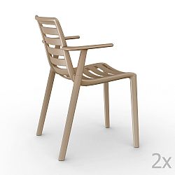 Sada 2 béžových zahradních židlí s područkami Resol Slatkat