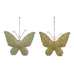 Sada 2 malých závěsných dekorací z posmaltovaného kovu s motivem motýla Ego Dekor, 12 x 10,5 cm