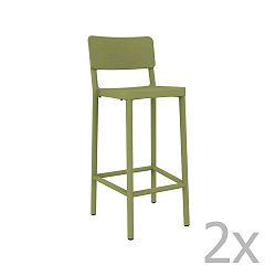 Sada 2 zelených barových židlí vhodných do exteriéru Resol Lisboa, výška 102,2 cm
