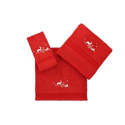 Sada 3 červených vánočních ručníků Stockings