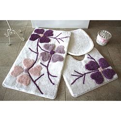 Sada 3 fialovo-bílých předložek do koupelny Alessia Flowers