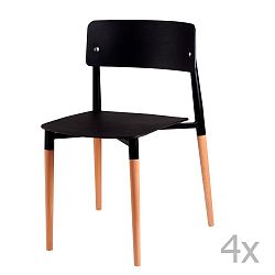 Sada 4 černých  jídelních židlí s dřevěnými nohami sømcasa Claire
