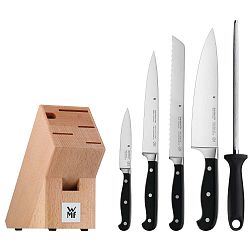Sada 4 nožů a ocílky ze speciálně kované nerezové oceli a kuchyňského bloku WMF Spitzenklasse