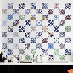 Sada 60 nástěnných samolepek Ambiance Wall Decals Tiles Stylish Multi Originals, 15 x 15 cm