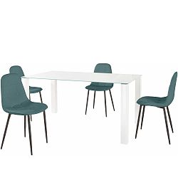 Sada jídelního stolu a 4 tyrkysových židlí Støraa Dante, délka stolu 160 cm