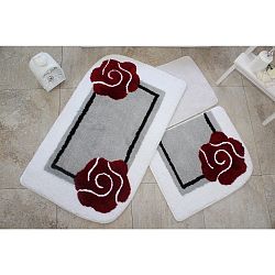 Sada tří koupelnových předložek s motivem květu v šedo-červené barvě Knit Knot