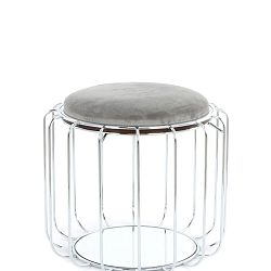 Šedý odkládací stolek / puf s konstrukcí ve stříbrné barvě 360 Living Canny, ⌀ 50 cm