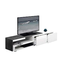 Šedý televizní stolek s bílými zásuvkami Symbiosis Briks, šířka 168 cm