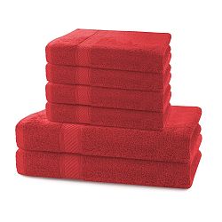 Set 2 červených osušek a 4 ručníků DecoKing Bamby