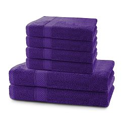 Set 2 tmavě fialových osušek a 4 ručníků DecoKing Bamby