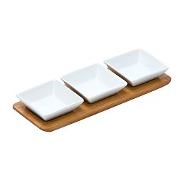 Set 3 servírovacích misek na bambusovém tácku Premier Housewares Snacks