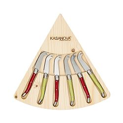 Set 6 nožů na sýr v dřevěném boxu Kasanova Double Tip