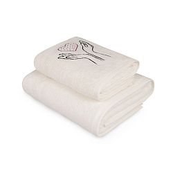 Set bílého ručníku a bílé osušky s barevným detailem Amour