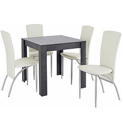 Set jídelního stolu a 4 bílých jídelních židlí Støraa Lori Nevada Duro Slate White