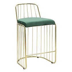 Smaragdově zelená barová židle s konstrukcí ve zlaté barvě Mauro Ferretti Cage