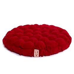 Tmavě červený sedací polštářek s masážními míčky Lindy Vrňáková Bloom, Ø 65 cm