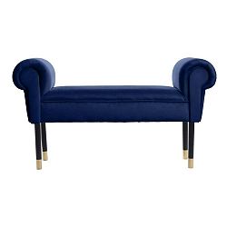 Tmavě modrá lavice s detaily ve zlaté barvě JohnsonStyle Courtney French Velvet