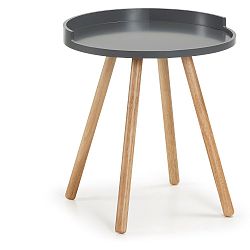 Tmavě šedý odkládací stolek s dřevěným podnožím La Forma Bruk