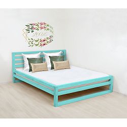 Tyrkysově modrá dřevěná dvoulůžková postel Benlemi DeLuxe, 200 x 160 cm