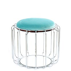 Tyrkysový odkládací stolek / puf s konstrukcí ve stříbrné barvě 360 Living Canny, ⌀ 50 cm