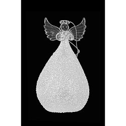 Vánoční skleněná ozdoba ve tvaru anděla s LED osvětlením Ego dekor, výška 16 cm