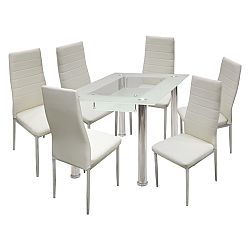 Idea Jídelní stůl VENEZIA + 6 židlí MILÁNO krémově bílá