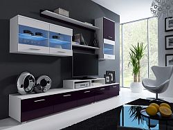 LOGGO II, obývací stěna, bílá/fialový lesk