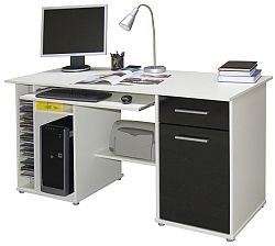 MB Domus Praktický PC stůl LUBOR, bílá/černá