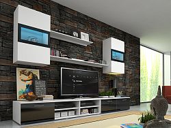 Smartshop Obývací stěna OMEGA s LED osvětlením, bílá/černý lesk