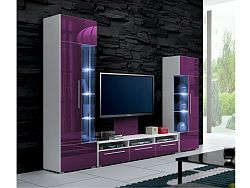 Smartshop Obývací stěna ROMA II s LED osvětlením, bílá/fialový lesk